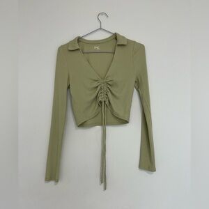 PacSun Ava Cinched Front Green Long Sleeve Crop Top